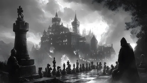Moonlit war of shadows on a colossal gothic chessboard.
