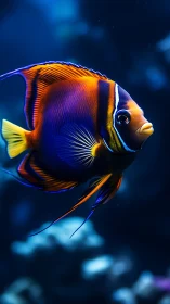 Tropical reef angelfish glows with electric neon hues.