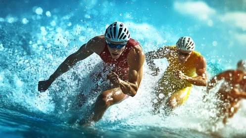 Hydrodynamic sprint athletes captured in high-velocity motion.
