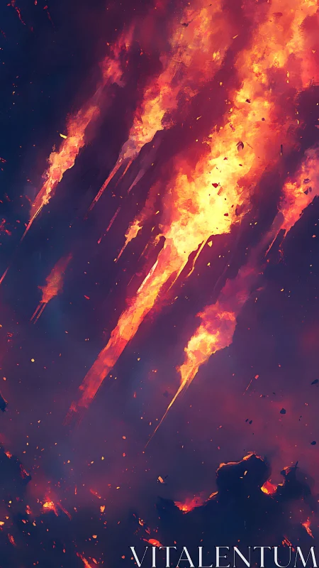 Vertical flame jets streak through dark space with intense orange glow