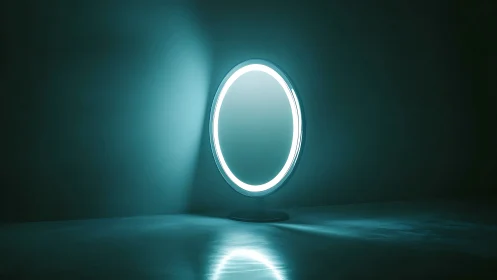 Luminous circular ring light glows in dark minimalist room