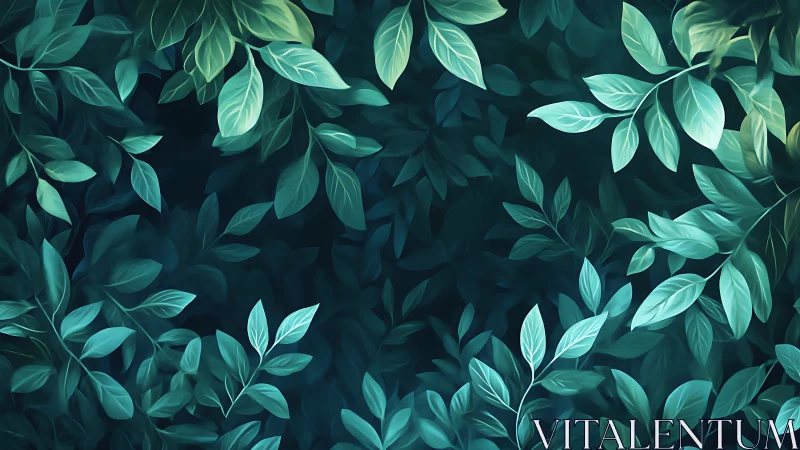 Lush teal foliage fills dark background with layered leaves