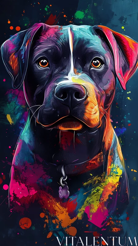 High-contrast neon dog portrait with dynamic splatter lighting effects