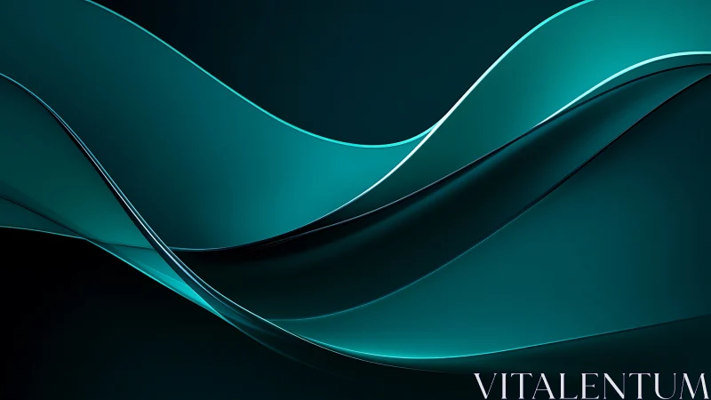 Teal curved abstract waves on dark gradient background.