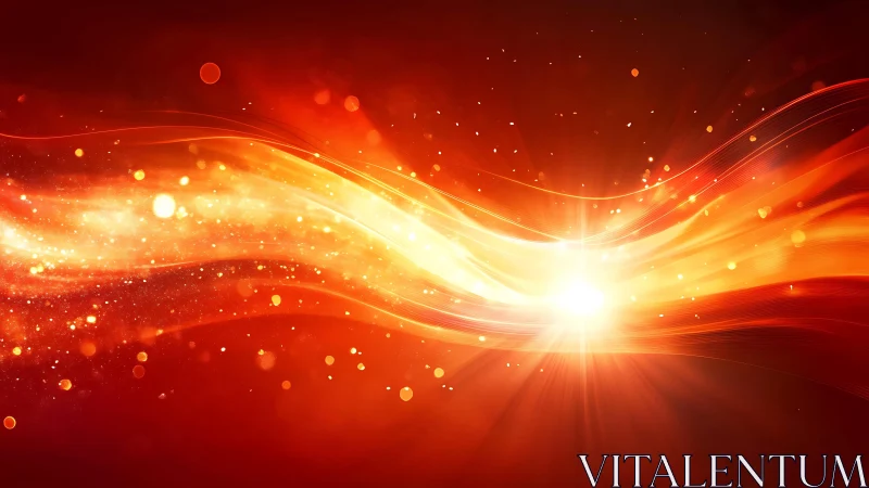 Abstract fiery light waves with glowing sparks in digital art style.