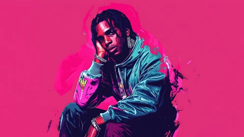 Moody neon portrait captures urban style in bold color