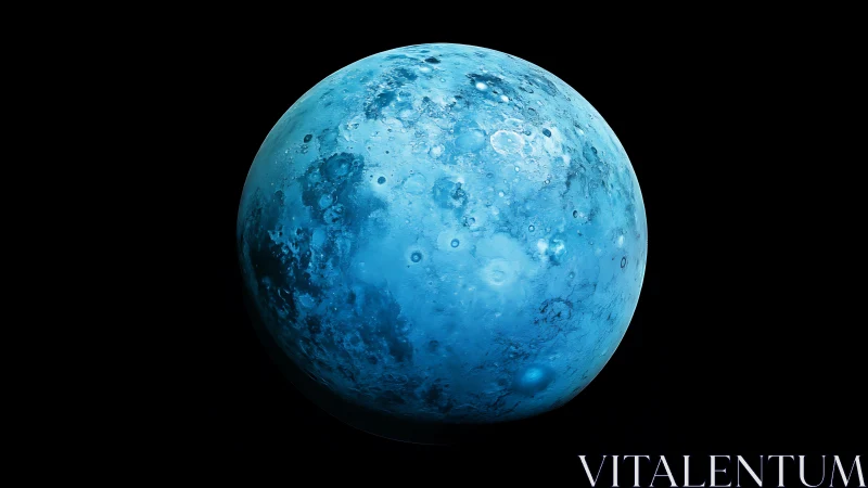 Blue lunar planet against deep black space background.