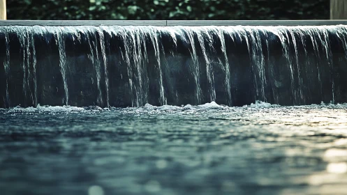 Low-head concrete weir waterfall with smooth laminar overflow