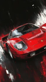 Red classic sports car rendered in dynamic digital art.
