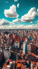 High-rise urban skyline under saturated teal clouds.