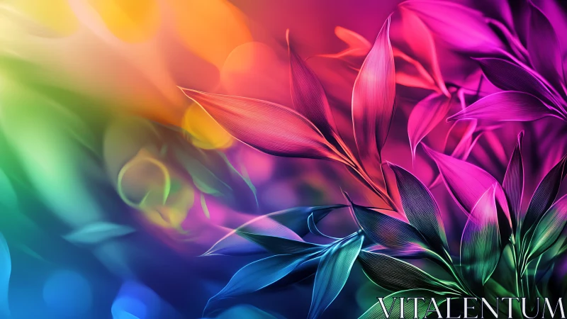 Abstract gradient foliage with multicolor luminous leaves.