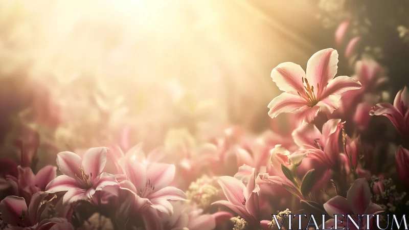 Pink Lilies Blooming in Golden Sunlight.
