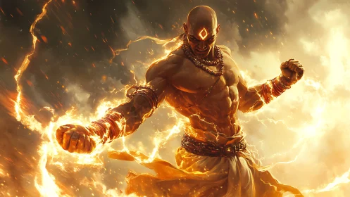 Ember crowned titan roaring against the storm of suns.