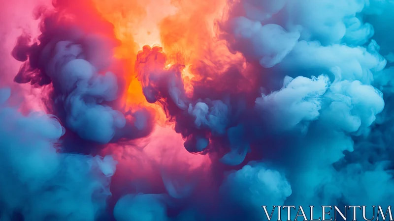 Colored vapor plumes forming dense abstract cloud structure.