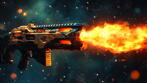 Futuristic Weapon System with Orange Plasma Discharge