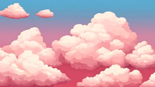Soft pink cumulus clouds drift across gradient twilight sky
