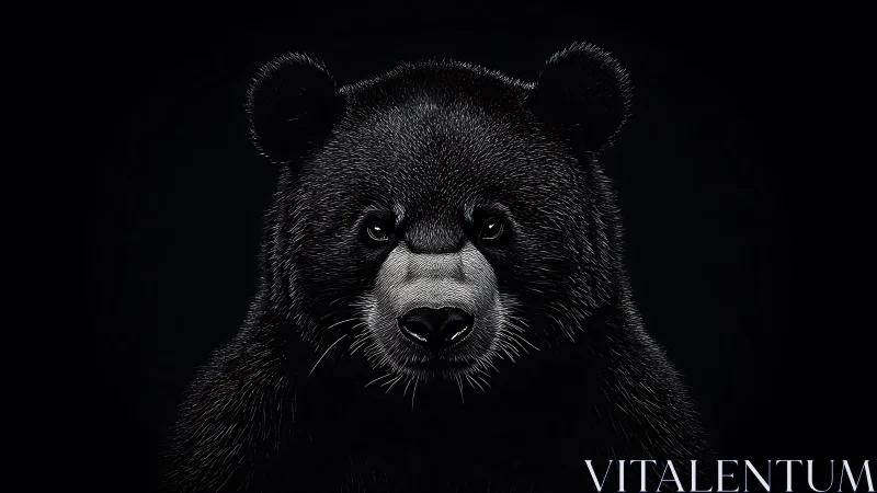 Black bear portrait glows from darkness with quiet strength
