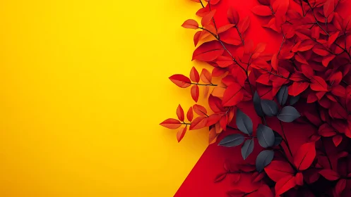 Crimson leaves invade golden silence in bold color collision.