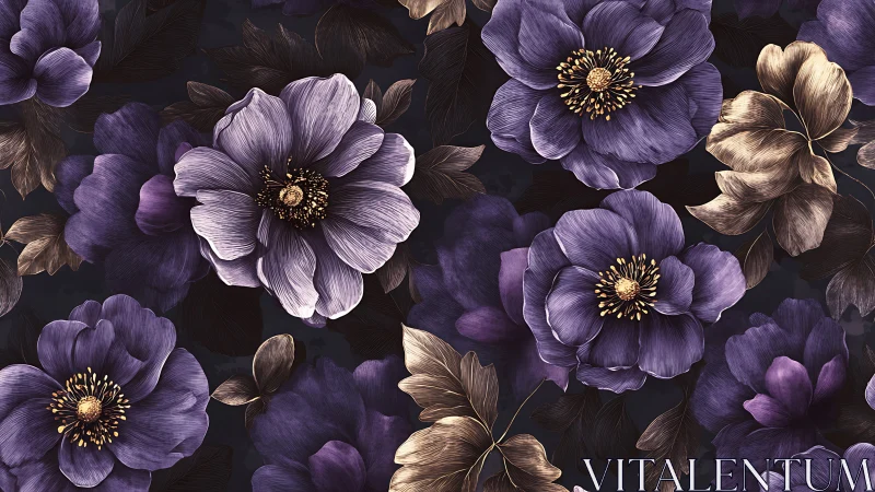 Midnight Blooms Dance: Golden-Hearted Flowers Rule the Darkness