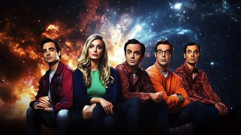 Curious friends share a quiet moment under a cosmic sky