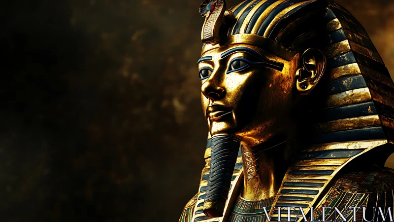 Golden pharaoh gaze against a hush of timeless shadowed dusk.