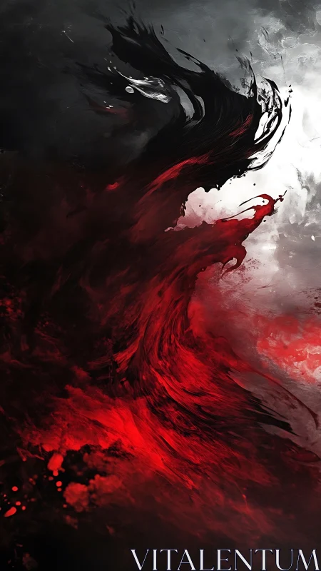 Crimson shadow surge forms violent abstract vortex.