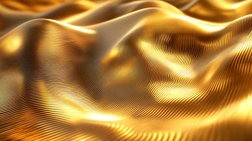 Abstract golden metallic waves with fine linear texture.