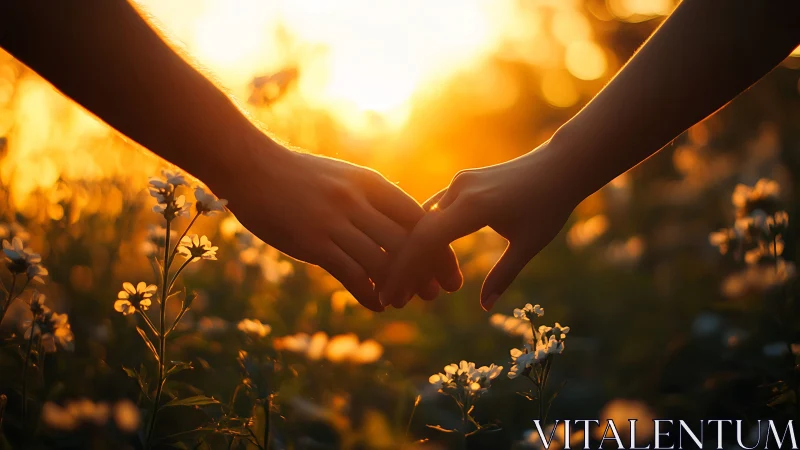 Two Hearts Holding Hands in Golden Sunshine