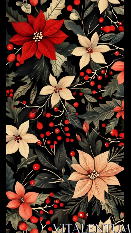 Festive poinsettia florals glow against deep black backdrop