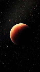 Photorealistic red planet in dramatic chiaroscuro space field.
