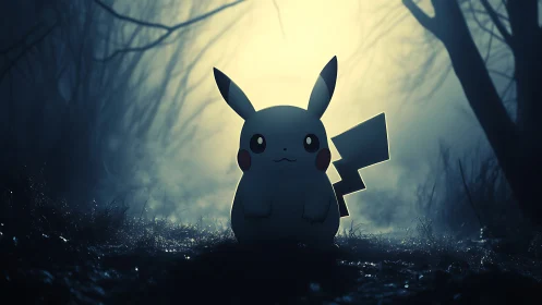 Soft glowing creature waits calmly in a misty moonlit forest