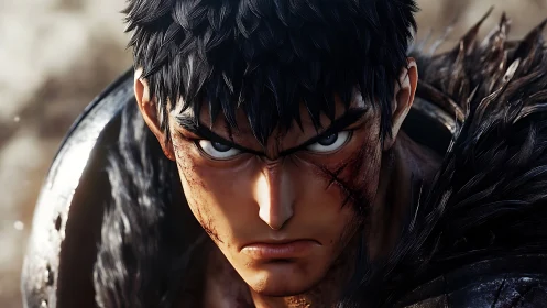 Hyper-detailed warrior portrait with procedural battle scarring.