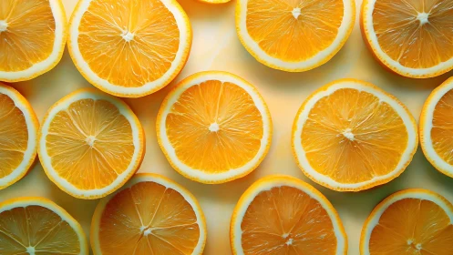 High-key top-view grid of sliced oranges with radial segments