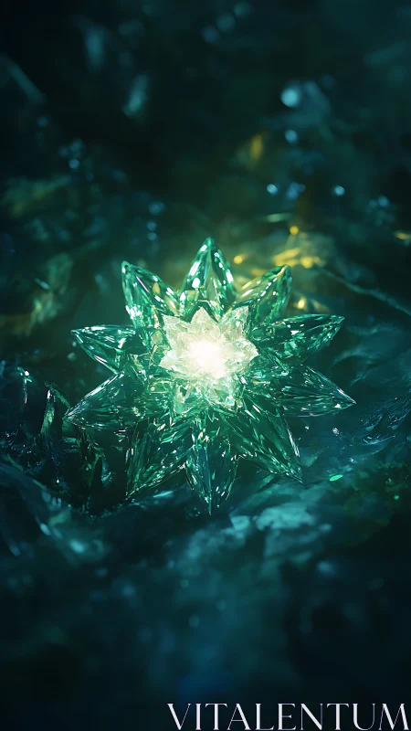 Radiant green crystal flower with luminous core glow.