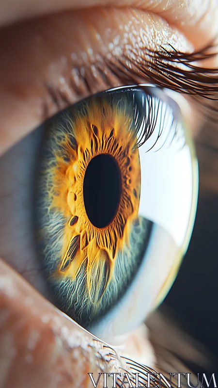 Iris macro rendering with molten gold radial textures.