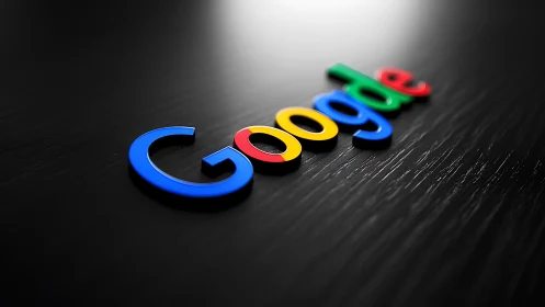 Chromatic Google logotype on brushed black substrate.