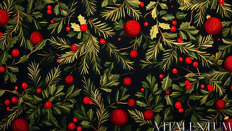 Festive holly and pine branches weave a rich seasonal tapestry