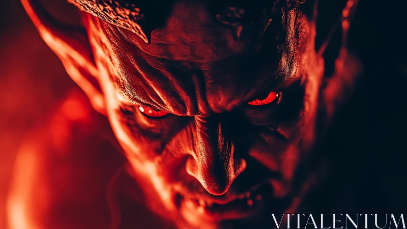 Infernal demonic visage under high-contrast volumetric lighting.
