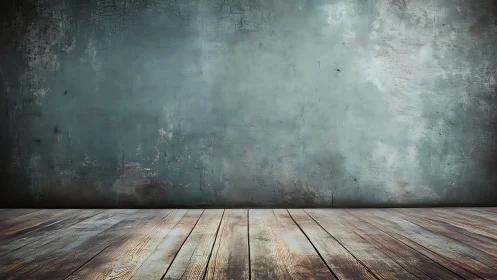 Weathered studio wall meets rustic wooden floorboards.