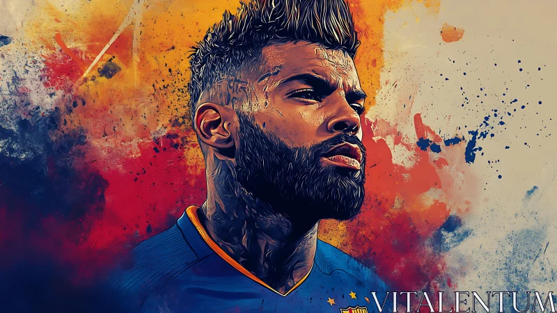 Digital portrait of a football player with abstract color field