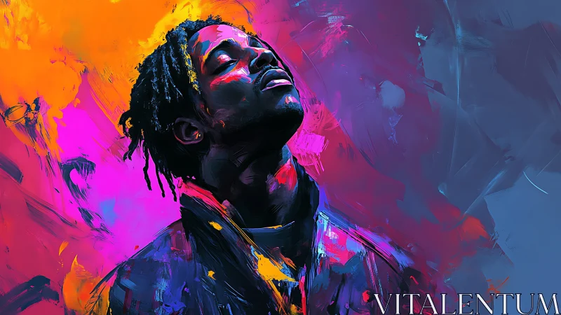 Digital portrait shows man in profile amid saturated colors