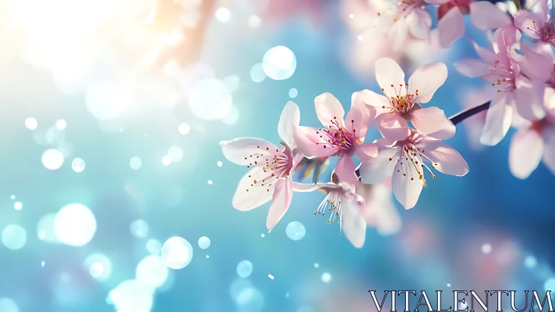 Delicate pink cherry blossoms rendered with soft bokeh lighting effects and luminous background