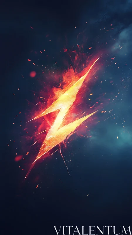 Plasma-charged lightning sigil in combustive particle bloom.