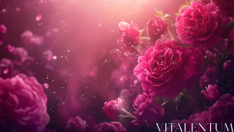 Magenta Roses with Light Particle Effects and Soft Focus