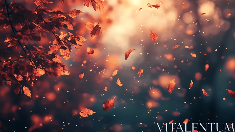 Storm-dancing autumn leaves paint glowing trails of light