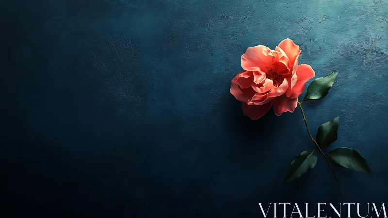 Coral Rose Blooms Against a Moody Teal Canvas