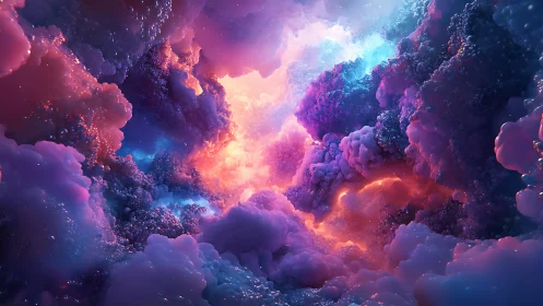 Nebular bloom of iridescent clouds in cosmic lightscape.