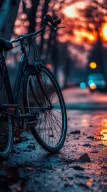 Urban Bicycle at Dusk with Glowing Bokeh Lights