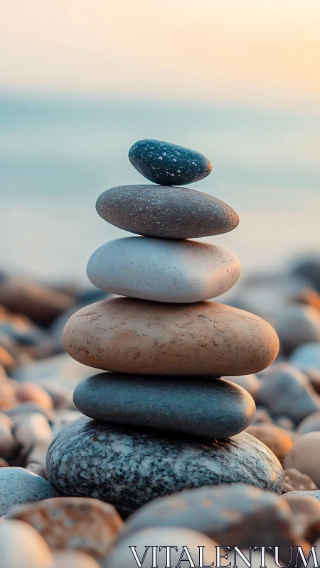 Pebble daydream tower under a sleepy seaside sunrise.