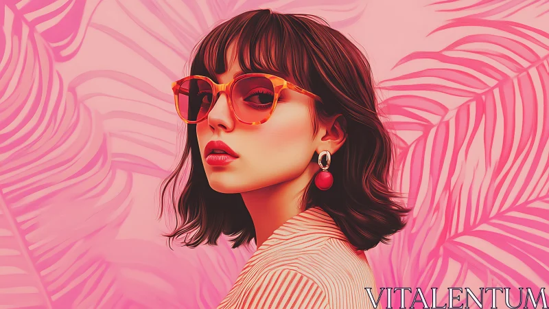 Neon-tinted portrait integrates fashion styling with tropical motifs